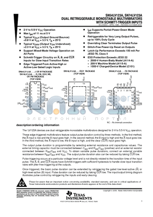 SN74LV123A datasheet - DUAL RETRIGGERABLE MONOSTABLE MULTIVIBRATORS WITH SCHMITT-TRIGGER INPUTS