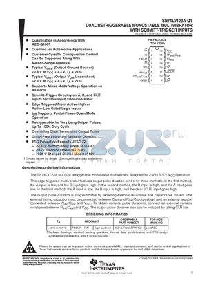 SN74LV123A-Q1 datasheet - DUAL RETRIGGERABLE MONOSTABLE MULTIVIBRATOR WITH SCHMITT - TRIGGER INPUTS