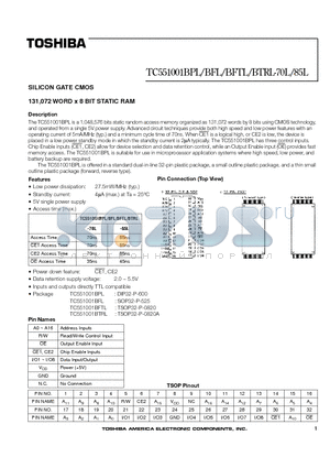 TC551001BPL-85L datasheet - SILICON GATE CMOS 131,072 WORD x 8 BIT STATIC RAM