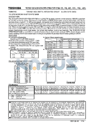 TC551001CF-85 datasheet - 131,072 WORD x 8 BIT STATIC RAM