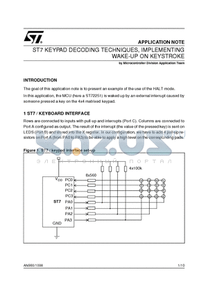 ST72251 datasheet - ST7 KEYPAD DECODING TECHNIQUES, IMPLEMENTING WAKE-UP ON KEYSTROKE
