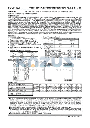 TC551001CFI-70 datasheet - 131,072 WORD x 8 BIT STATIC RAM