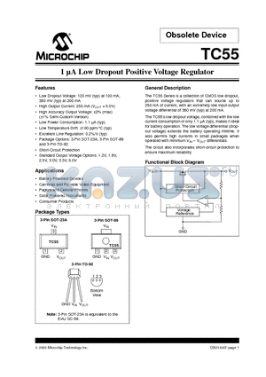 TC551202EZB713 datasheet - 1 lA Low Dropout Positive Voltage Regulator