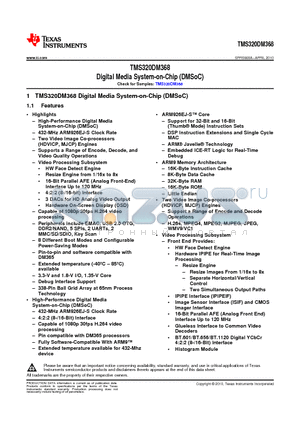 TMS320DM368 datasheet - TMS320DM368 Digital Media System-on-chip(DMSoC)