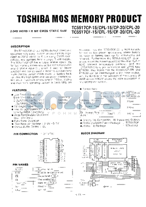 TC5517CP-20 datasheet - 2.048 WORD X 8 BIT CMOS STATIC RAM