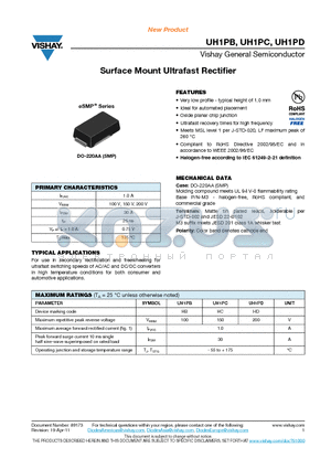 UH1PD-M3-85A datasheet - Surface Mount Ultrafast Rectifier