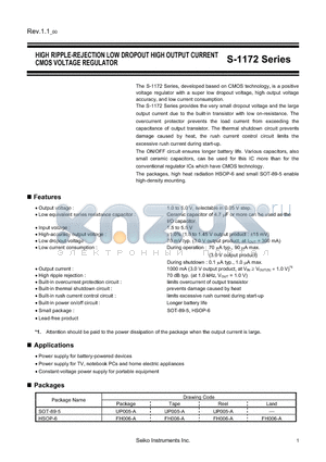 S-1172B25-E6T1G datasheet - HIGH RIPPLE-REJECTION LOW DROPOUT HIGH OUTPUT CURRENT CMOS VOLTAGE REGULATOR