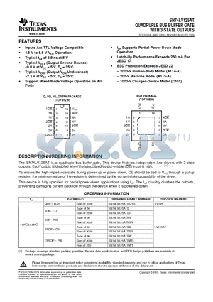 SN74LV125ATDB datasheet - QUADRUPLE BUS BUFFER GATE WITH 3-STATE OUTPUTS