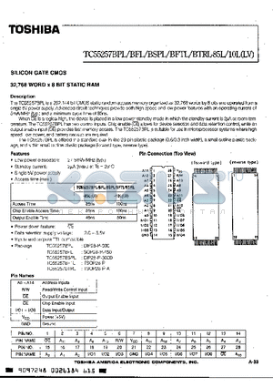 TC55257BFTL-85L datasheet - SILICON GATE CMOS 32,768 WORD X 8 BIT STATIC RAM