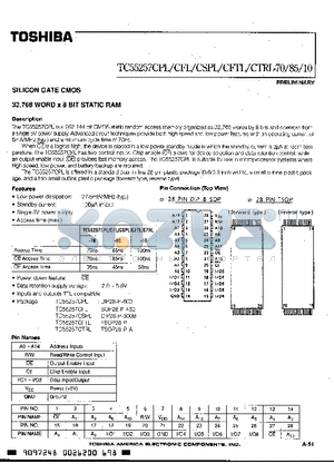 TC55257CFTL-85 datasheet - SILICON GATE CMOS 32,768 WORD x 8 BIT STATIC RAM