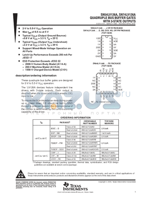 SN74LV126APW datasheet - QUADRUPLE BUS BUFFER GATES WITH 3 STATE OUTPUTS