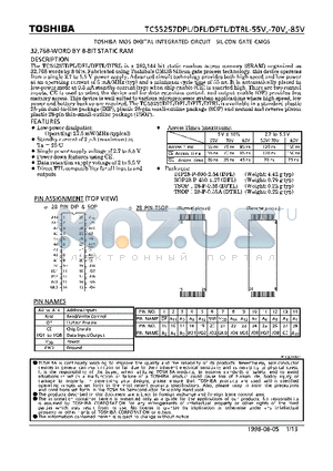 TC55257DPL-55V datasheet - 32,768-WORD BY 8-BIT STATIC RAM