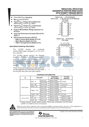 SN74LV132ADB datasheet - QUADRUPLE POSITIVE-NAND GATES WITH SCHMITT-TRIGGER INPUTS