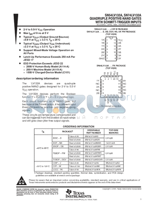 SN74LV132ANSR datasheet - QUADRUPLE POSITIVE-NAND GATES WITH SCHMITT-TRIGGER INPUTS