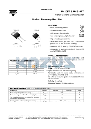 UHB10FT-E3/4W datasheet - Ultrafast Recovery Rectifier