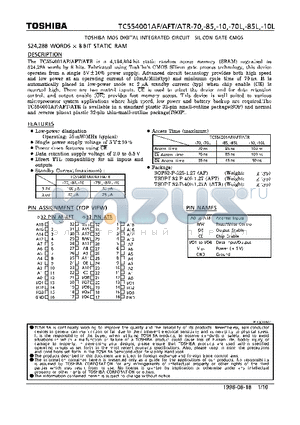 TC554001AF-70 datasheet - 524,228 WORDS x 8 BIT STATIC RAM