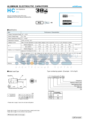 UHC1E221MPD datasheet - ALUMINUM ELECTROLYTIC CAPACITORS
