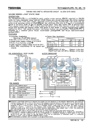 TC554001FL-10 datasheet - 524,288 WORDS x 8BIT STATIC RAM