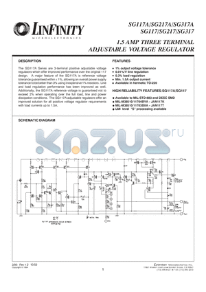 SG117R datasheet - 1.5 AMP THREE TERMINAL ADJUSTABLE VOLTAGE REGULATOR