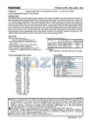 TC554161FTL-70V datasheet - 262,144-WORD BY 16-BIT STATIC RAM