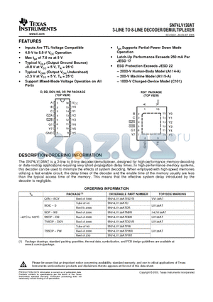 SN74LV138ATPWE4 datasheet - 3-LINE TO 8-LINE DECODER/DEMULTIPLEXER