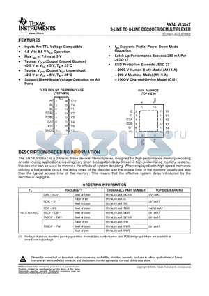SN74LV138ATNSR datasheet - 3-LINE TO 8-LINE DECODER/DEMULTIPLEXER