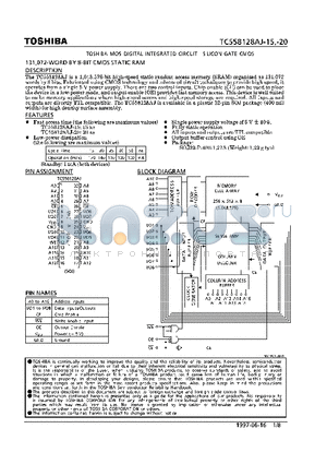TC558128AJ-20 datasheet - 131,072-WORD BY 8-BIT CMOS STATIC RAM