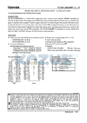 TC558128BJ-15 datasheet - 131,072-WORD BY 8-BIT CMOS STATIC RAM