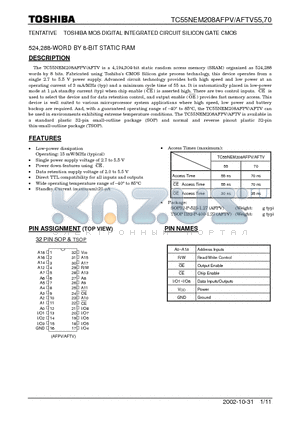 TC55NEM208AFTV70 datasheet - 524,288-WORD BY 8-BIT STATIC RAM