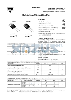 UHF10JT-E3-45 datasheet - High Voltage Ultrafast Rectifier