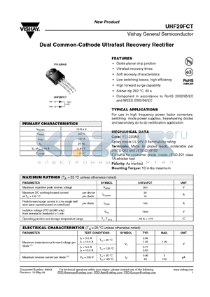 UHF20FCT-E3-4W datasheet - Dual Common-Cathode Ultrafast Recovery Rectifier
