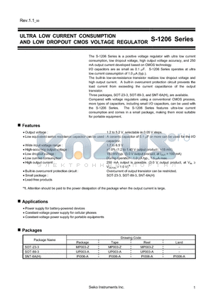 S-1206B31-I6T2G datasheet - ULTRA LOW CURRENT CONSUMPTION AND LOW DROPOUT CMOS VOLTAGE REGULATOR