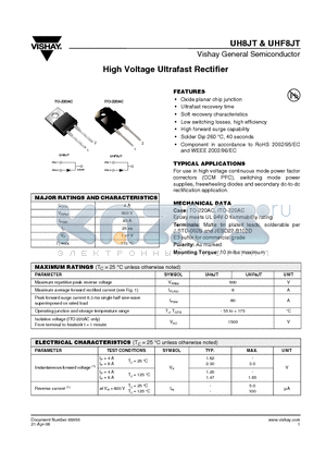 UHF8JT-E3/45 datasheet - High Voltage Ultrafast Rectifier