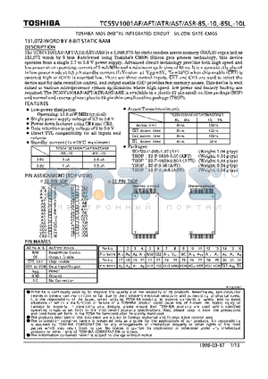 TC55V1001AF-10 datasheet - 131,072-WORD BY 8-BIT CMOS STATIC RAM