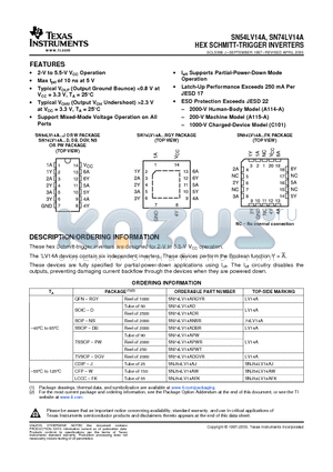 SN74LV14A datasheet - HEX SCHMITT-TRIGGER INVERTERS