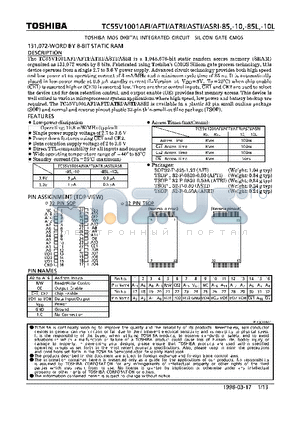 TC55V1001AFI-10 datasheet - 131,072-WORD BY 8-BIT CMOS STATIC RAM