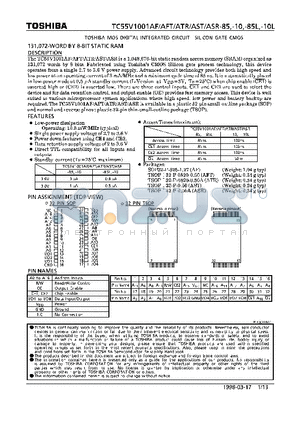 TC55V1001AFT-10L datasheet - 131,072-WORD BY 8-BIT CMOS STATIC RAM