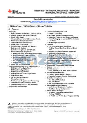 TMS320F28022DAS datasheet - Piccolo Microcontrollers