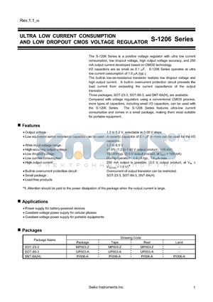 S-1206B45-I6T2G datasheet - ULTRA LOW CURRENT CONSUMPTION AND LOW DROPOUT CMOS VOLTAGE REGULATOR