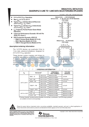 SN74LV157A datasheet - QUADRUPLE-LINE TO 1-LINE DATA SELECTORS/MULTIPLEXERS