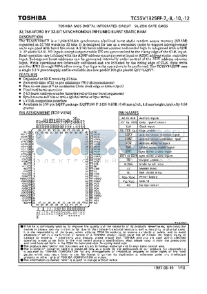 TC55V1325FF-8 datasheet - 32,768-WORD BY 32-BIT SYNCHRONOUS PIPELINED BURST STATIC RAM