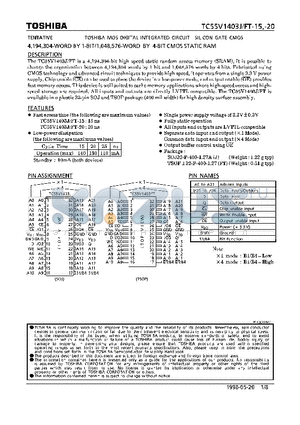 TC55V1403FT-20 datasheet - 4,194,304 WORD BY 1-BIT/1,048,576 WORD BY 4 BIT CMOS STATIC RAM