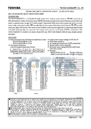 TC55V16256FT-12 datasheet - 262,144-WORD BY 16-BIT CMOS STATIC RAM