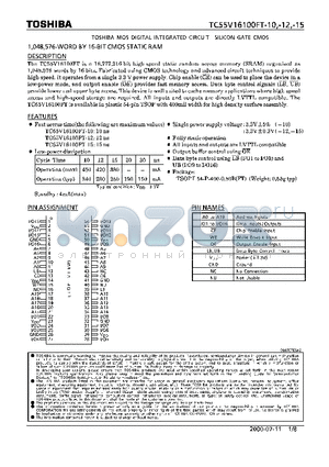 TC55V16100FT-12 datasheet - MOS DIGITAL INTEGRATED CIRCUIT SILICON CMOS