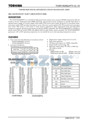 TC55V16256FTI datasheet - TOSHIBA MOS DIGITAL INTEGRATED CIRCUIT SILICON GATE CMOS