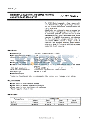 S-1323B19PF-N8ETFG datasheet - HIGH RIPPLE-REJECTION AND SMALL PACKAGE CMOS VOLTAGE REGULATOR