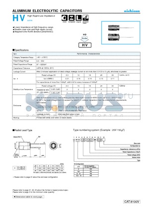 UHV1A272MED datasheet - ALUMINUM ELECTROLYTIC CAPACITORS