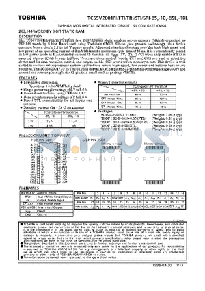 TC55V2001SRI-85L datasheet - 262,144-WORD BY 8-BIT STATIC RAM