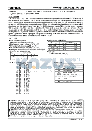 TC55V2161FT-85L datasheet - 131,072 WORD BY 16 BIT STATIC RAM