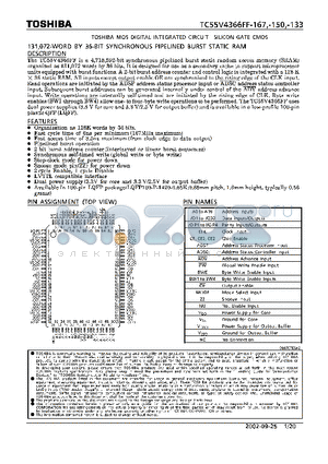 TC55V4366FF-167 datasheet - TOSHIBA MOS DIGITAL INTEGRATED CIRCUIT SILICON GATE CMOS